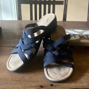 Navy Blue stretch wedge sandals